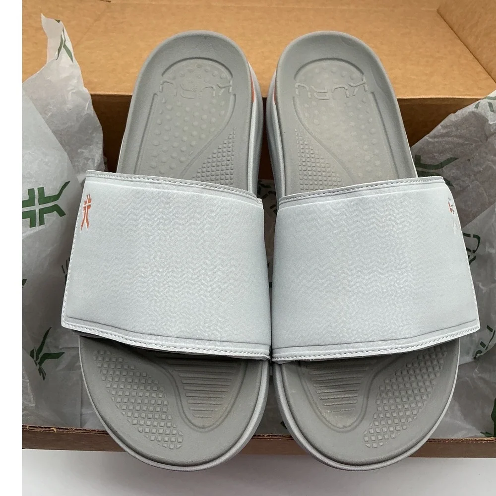 KURU KIVI Mens Grey Orange Adjustable Strap Comfort Slide Sandals Size 11